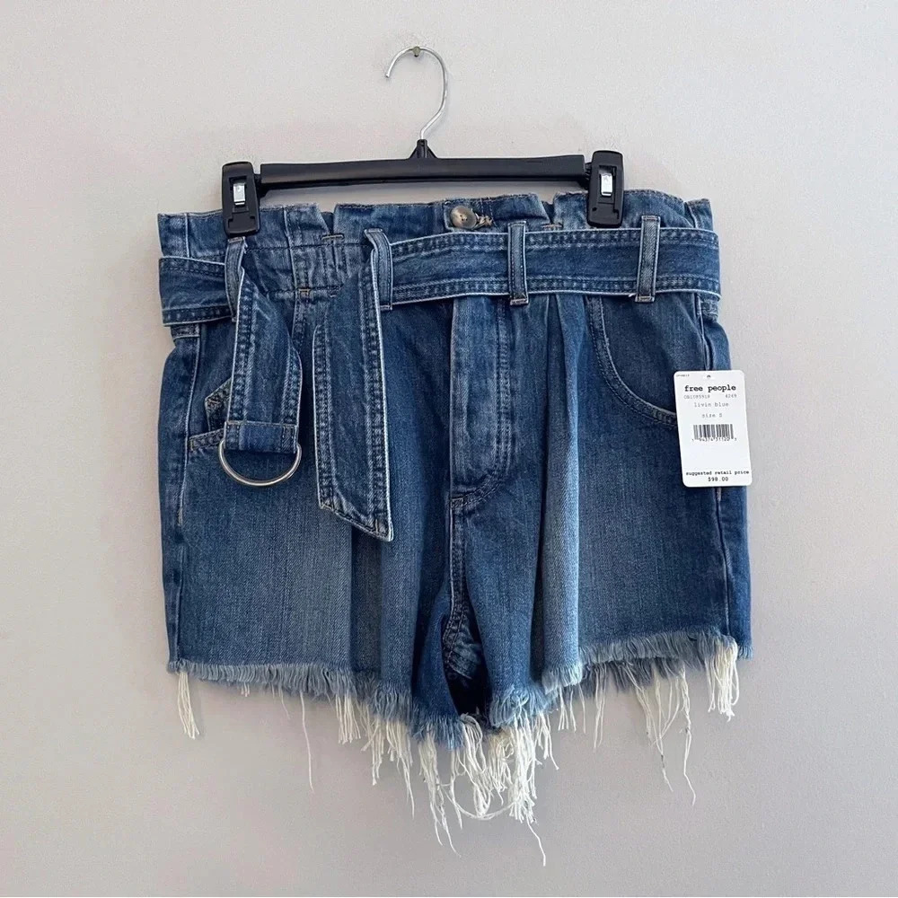 New Free People high waist denim shorts festival boho chic beach